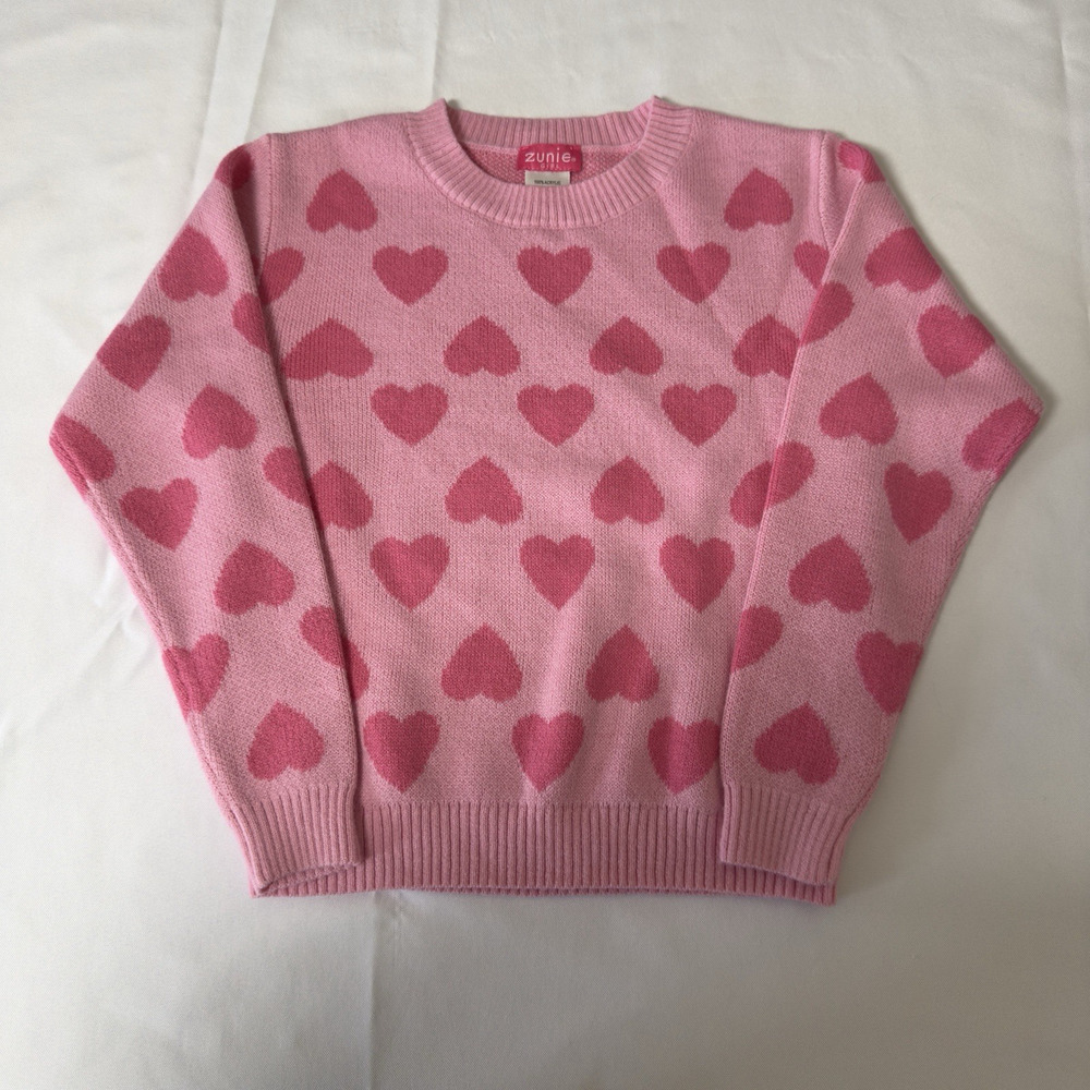 Zunie Girls Valentines Day Sweater Size Small (6/6X) Pink Hearts NWOT